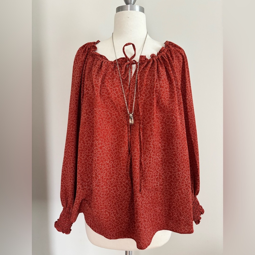 Max Studio Rust Red Peasant Tunic Blouse